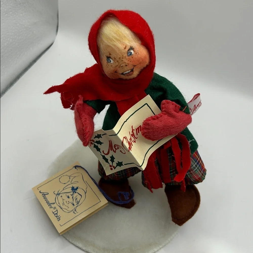 Annalee Doll with Red Scarf and Plaid Skirt